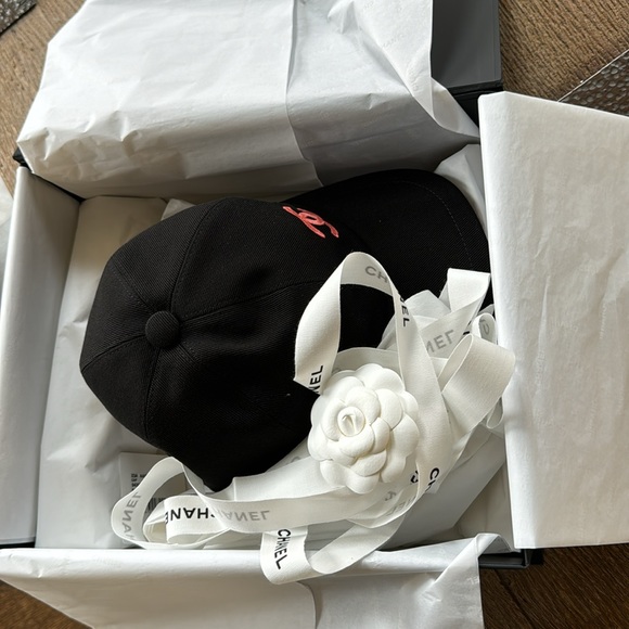 Chanel black denim logo hat baseball cap one size with box coco beach - Picture 7 of 9